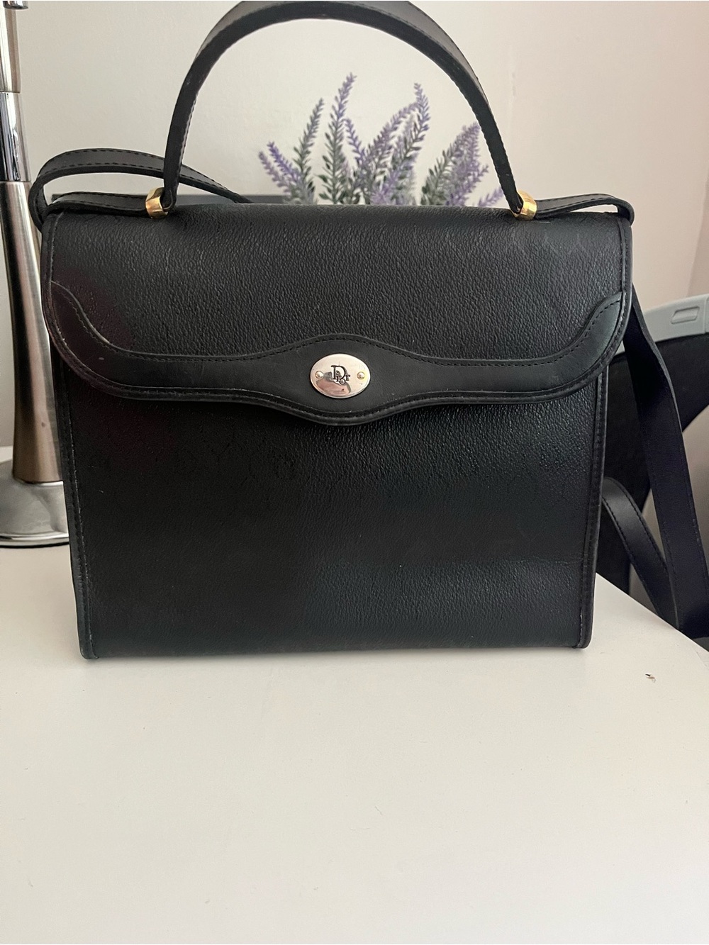 Classic Vintage DIOR Black Structured Top-Handle Bag
